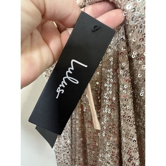 Lulu’s Evenings Of Elegance Dress Medium Champagne Sequin Lace-Up Slit NWT - Picture 11 of 13